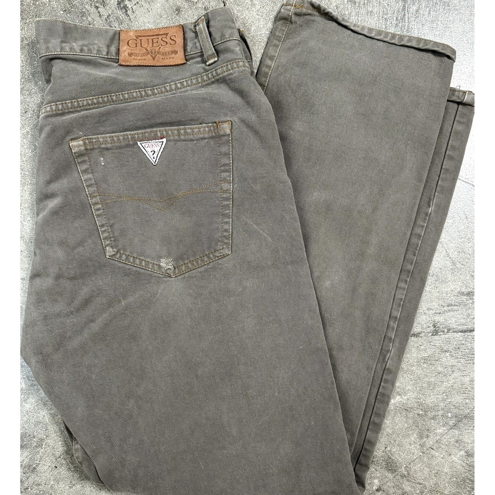 Vintage 90's Men's Green Brown Guess Jeans Button Fly Italy Made Size 35x31